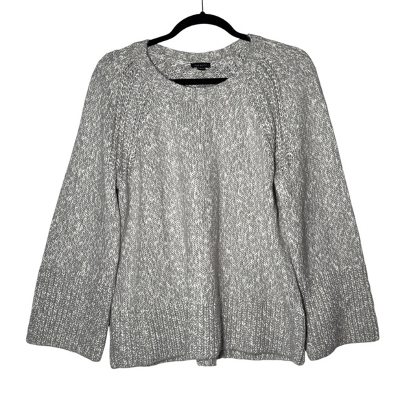 Talbots Grey and White Marled Crewneck Sweater Wide Sleeve Size Large NWT - Picture 1 of 8